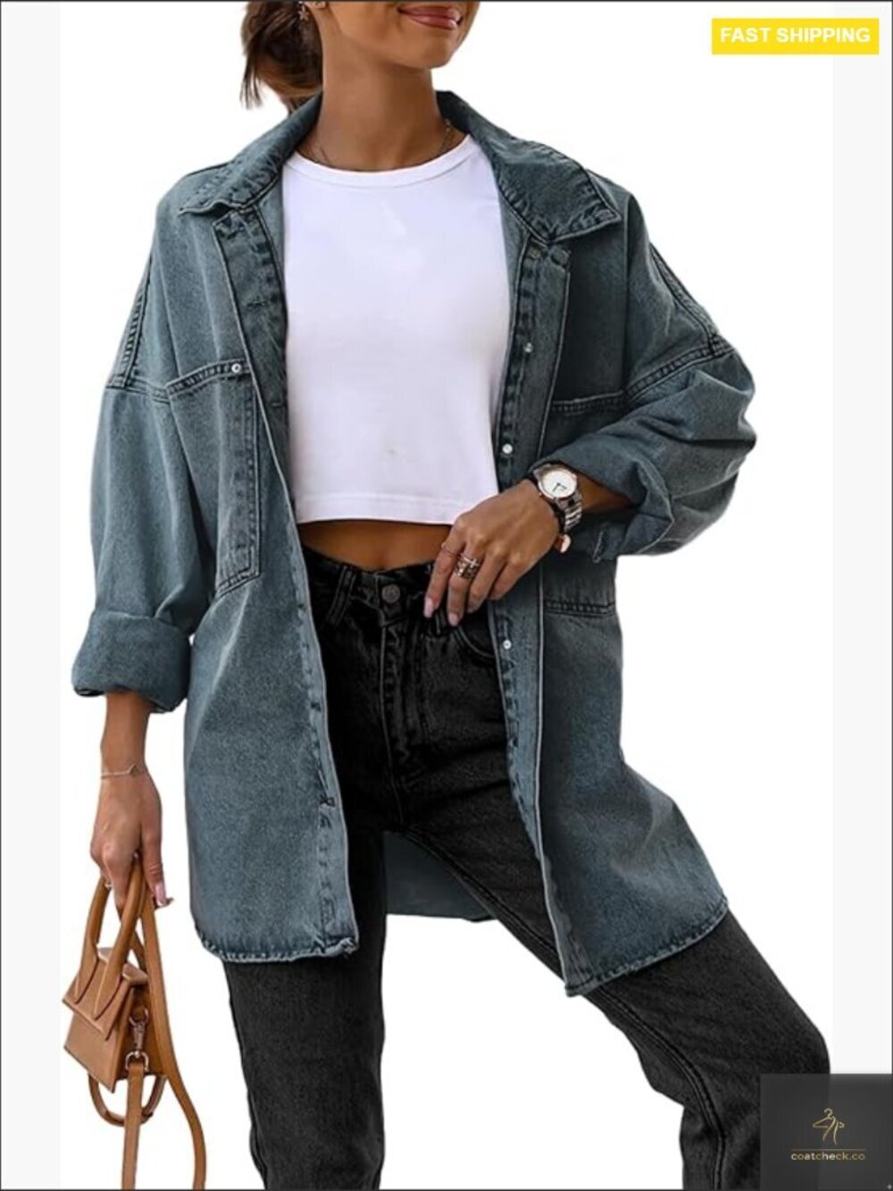 Oversized Denim Jacket Long Boyfriend Style Button Down Casual Chic